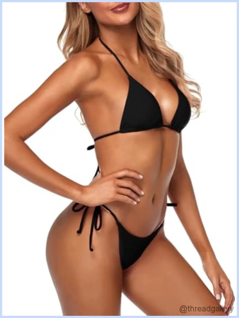 Women's Halter Bikini Thong Two Piece Push Up Removable Pads Drawstring Swimwear